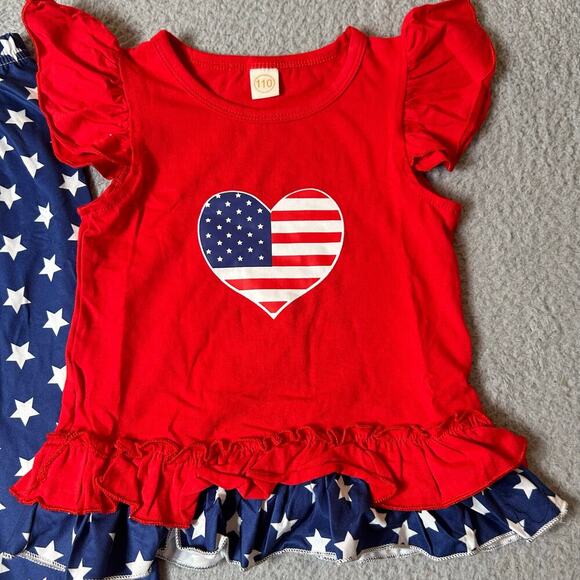 Stars Stripes July 4th Outfit Toddler Girl 110 4-5 yr Red Blue Top Crop Pant NEW - Picture 3 of 14